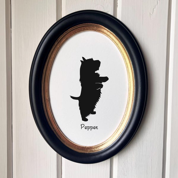Norwich Terrier Silhouette Dog Portrait  | Hand-Cut Pet Memorial  | Frame & Personalized Text Options