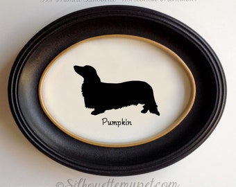 Longhaired Dachshund Personalized Dog Portrait, Pet Gift, Hand Cut by SilhouetteMyPet Design: DOG-DAC05