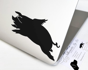 Flying Pig Vinyl Decal (Curly Tail, Wings) - Bumper Sticker - SilhouetteMYpet Design:OA-PIG01