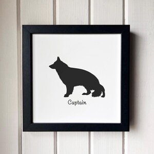 Longhaired German Shepherd Silhouette Dog Portrait  | Hand-Cut Pet Memorial  | Frame & Personalized Text Options