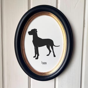 Great Dane Silhouette Dog Portrait | Hand-Cut Pet Memorial | Frame & Personalized Text Options FRAMED (Wood Oval) Vertical ⇅ 5x7