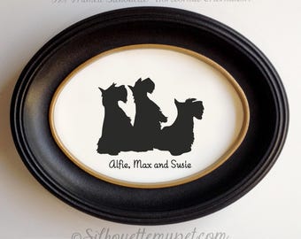 Scottish Terrier Silhouette Dog Portrait  | Hand-Cut Pet Memorial  | Frame & Personalized Text Options