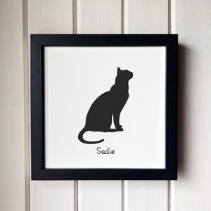Bengal Cat Silhouette Portrait | Hand-Cut Pet Memorial | Frame & Personalized Text Options FRAMED (Black) 8x8