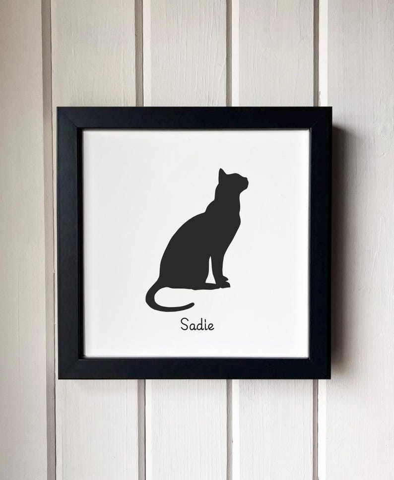 Bengal Cat Silhouette Portrait | Hand-Cut Pet Memorial | Frame & Personalized Text Options FRAMED (Black) 8x8