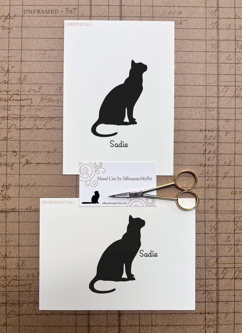 Bengal Cat Silhouette Portrait | Hand-Cut Pet Memorial | Frame & Personalized Text Options Unframed (Horizontal ⇆) 5x7