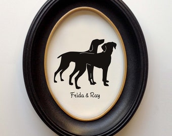 Weimaraner Silhouette Personalized Dog Portrait, Pet Gift, Hand Cut by SilhouetteMyPet Design: DOG-WEI06