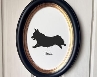 Pembroke Welsh Corgi Silhouette Dog Portrait  | Hand-Cut Pet Memorial  | Frame & Personalized Text Options