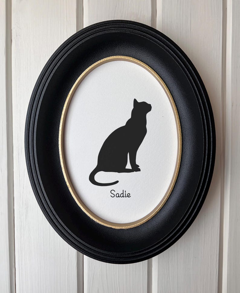 Bengal Cat Silhouette Portrait | Hand-Cut Pet Memorial | Frame & Personalized Text Options FRAMED (Plastic Oval) Vertical ⇅ 5x7