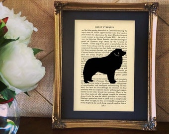 Great Pyrenees Silhouette on Vintage Book Page 383 Design:DOG-GPY01