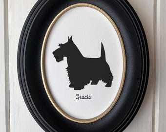Scottish Terrier Silhouette Dog Portrait  | Hand-Cut Pet Memorial  | Frame & Personalized Text Options