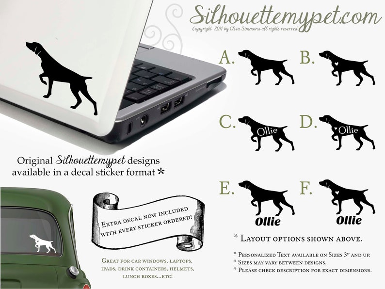German Shorthaired Pointer Decal Vinyl Sticker Bonus Backup Sticker Included SilhouetteMYpet Design:DOG-GSP02 image 1