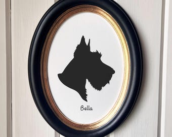 Scottish Terrier Silhouette Dog Portrait  | Hand-Cut Pet Memorial  | Frame & Personalized Text Options