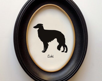 Silken Windhound Silhouette Personalized Dog Portrait, Pet Gift, Hand Cut by SilhouetteMyPet Design:DOG-SKW02