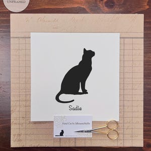 Bengal Cat Silhouette Portrait | Hand-Cut Pet Memorial | Frame & Personalized Text Options Unframed 8x8