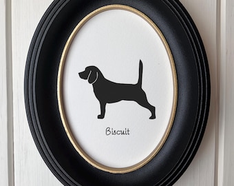 Beagle Silhouette Dog Portrait Memorial Art  | Hand-Cut Pet Memorial  | Frame & Personalized Text Options
