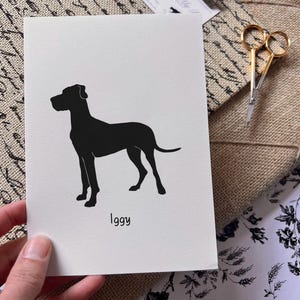 Great Dane Silhouette Dog Portrait | Hand-Cut Pet Memorial | Frame & Personalized Text Options Unframed (Vertical ⇅) 5x7