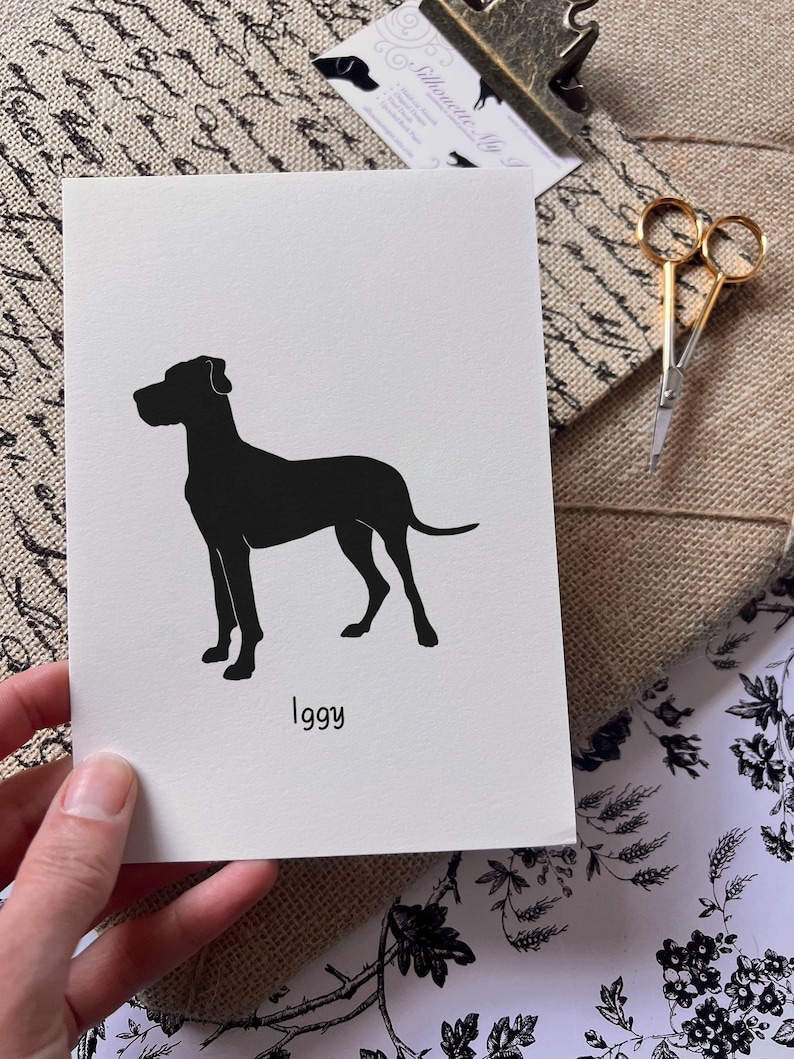 Great Dane Silhouette Dog Portrait | Hand-Cut Pet Memorial | Frame & Personalized Text Options Unframed (Vertical ⇅) 5x7