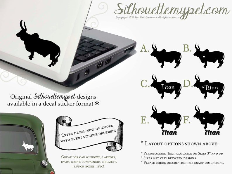 Brahman Bull Vinyl Decal - Bumper Sticker - Silhouettemypet Design:oa ...