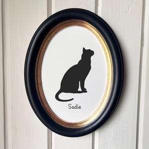 Bengal Cat Silhouette Portrait | Hand-Cut Pet Memorial | Frame & Personalized Text Options FRAMED (Wood Oval) Vertical ⇅ 5x7