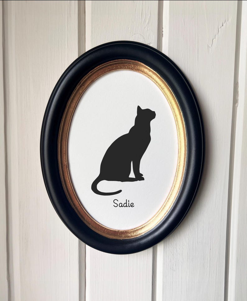 Bengal Cat Silhouette Portrait | Hand-Cut Pet Memorial | Frame & Personalized Text Options FRAMED (Wood Oval) Vertical ⇅ 5x7