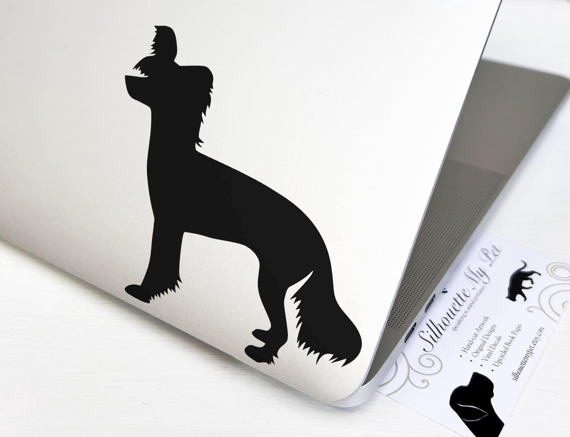 Chinese Crested Dog Vinyl Window Decal Sticker - "Love Powderpuff" Heart Design, 5" X 4.75"