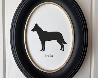 Belgian Malinois Silhouette Dog Portrait  | Hand-Cut Pet Memorial  | Frame & Personalized Text Options
