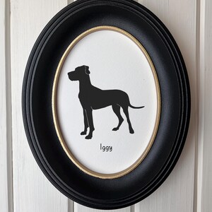 Great Dane Silhouette Dog Portrait | Hand-Cut Pet Memorial | Frame & Personalized Text Options FRAMED (Plastic Oval) Vertical ⇅ 5x7