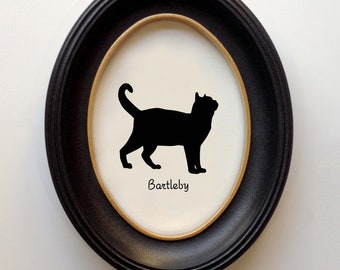 American Shorthair Cat Silhouette, Hand Cut Silhouette Art, Personalized Text, Variety of Sizes Available - SilhouetteMyPet Design:CAT-ASH01