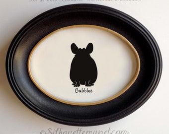 Chinchilla Silhouette, Hand Cut Silhouette Art, Personalized Text + Variety of Sizes Available - SilhouetteMyPet Design:OA-CHI04