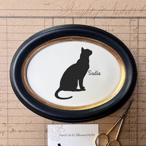 Bengal Cat Silhouette Portrait | Hand-Cut Pet Memorial | Frame & Personalized Text Options FRAMED (Wood Oval) Horizontal ⇆ 5x7
