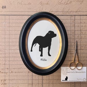 Staffordshire Bull Terrier Silhouette Dog Portrait, Pet Gift, Hand Cut by SilhouetteMyPet Design:DOG-SBT02