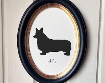 Pembroke Welsh Corgi Silhouette Dog Portrait  | Hand-Cut Pet Memorial  | Frame & Personalized Text Options