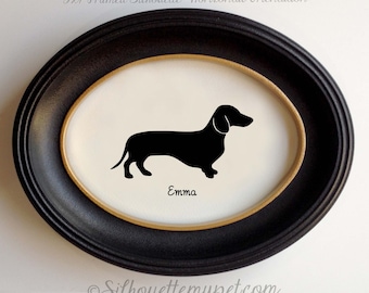 Dachshund Silhouette Personalized Dog Portrait, Pet Gift, Hand Cut by SilhouetteMyPet Design: DOG-DAC01