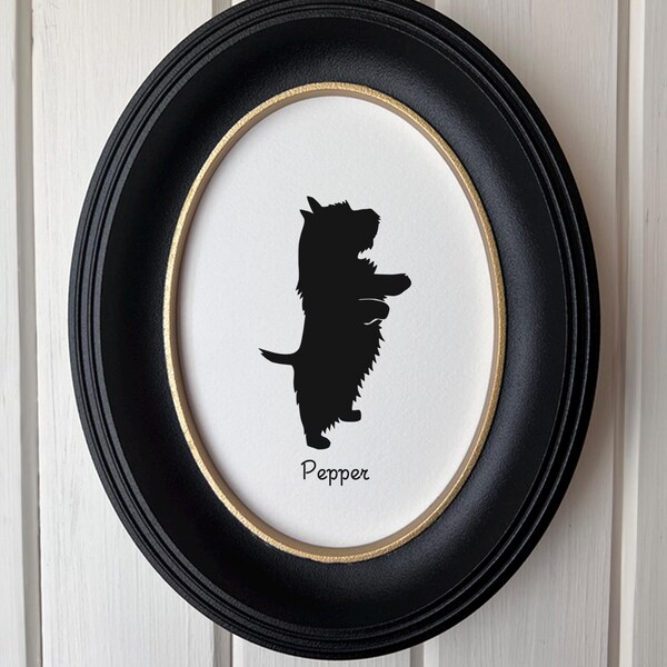 Norwich Terrier Silhouette Dog Portrait  | Hand-Cut Pet Memorial  | Frame & Personalized Text Options