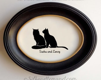 Two Cats Silhouette Shorthair + Longhair Personalized Cat Portrait, Pet Gift, Hand Cut by SilhouetteMyPet Design:CAT-MIS01