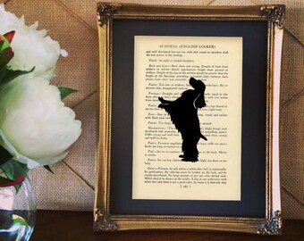 English Cocker Spaniel Silhouette on Vintage Book Page 161 Design:DOG-CSE03