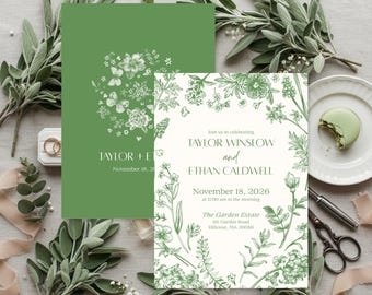 Sage Green Garden Wedding Invitation | Editable Canva Template (Instant Download)