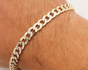 14K Yellow Gold 6.5mm Cuban Curb Diamond-Cut Bracelet (Hollow) 8"