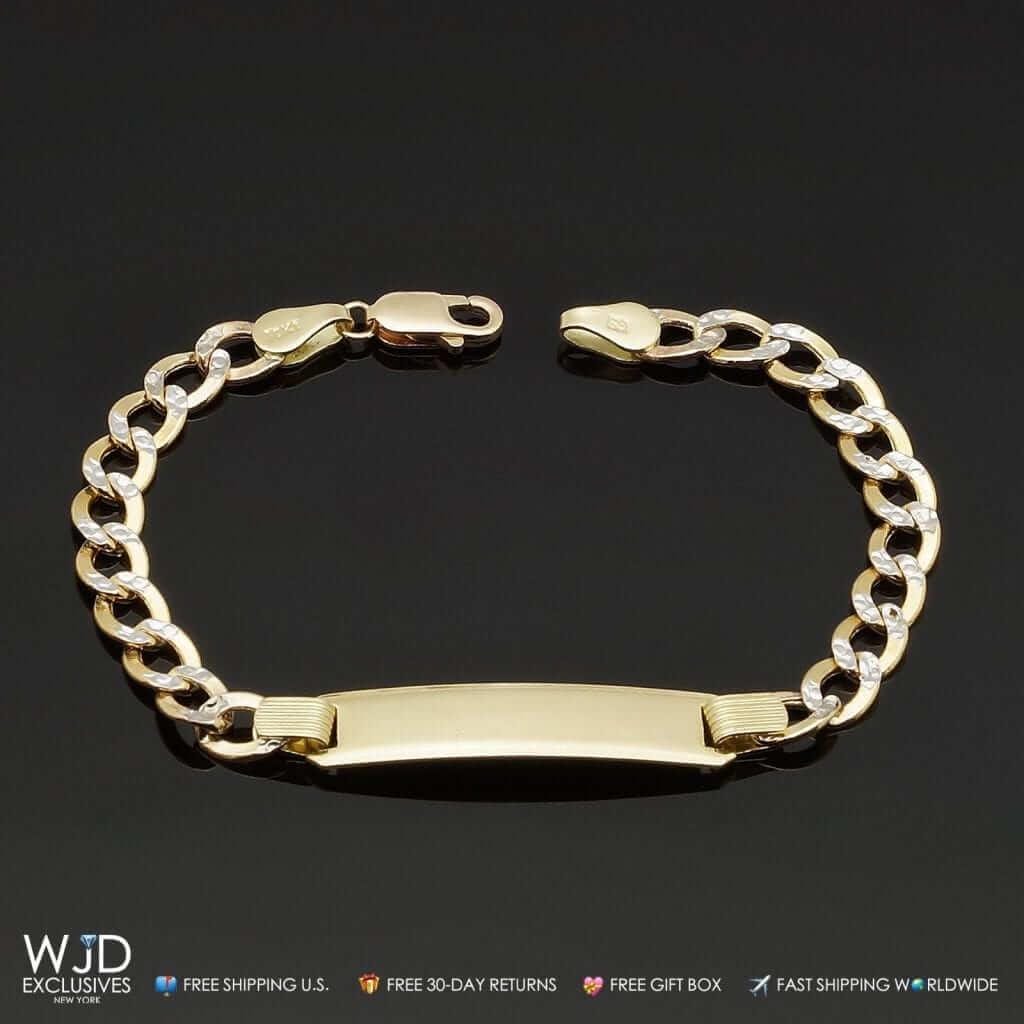 Kids 10K Yellow Gold Diamond-Cut Curb ID Bracelet (Solid Links) 6"