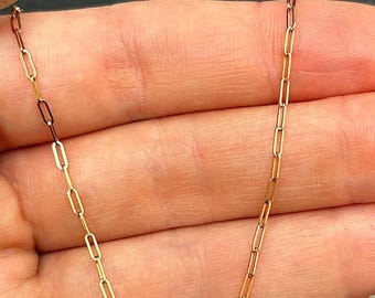 14k Rose Gold Paperclip Chain Necklace, Slim 1.5mm Hollow Links