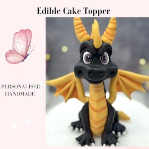 Dragon Cake Topper Edible Fondant, Handmade Fantasy Birthday Decoration, Cute Boys Party Cake Decor