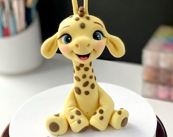 Adorno comestible de fondant con forma de jirafa para tartas, decoración de tartas estilo safari, animales de la selva, adorno para tartas de baby shower, bautizo o cumpleaños, figura de azúcar hecha a mano.