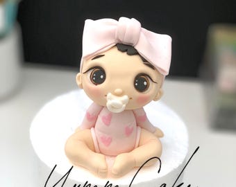 Edible Baby Girl Cake Topper – Handmade Fondant Girl Figure for Baby Shower, Christening & First Birthday Cakes