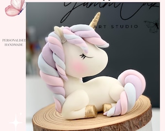 Unicorn Fondant Cake Topper Pastel Birthday Decoration for Girl Custom Handmade Edible Magical Party Rainbow Personalized Gift Keepsake UK