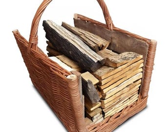 Grote rieten houtmand met handvat 50x35 cm | Houtblokhouder van wilgenhout met jute voering | Houtopslagmand voor de open haard