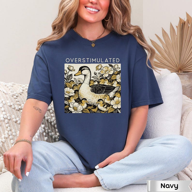 Overstimulated Mama Duck Shirt,Overwhelmed Mom Gift,Farm Animal Graphic Tee,Cottagecore Duck Tee,Mother's Day Gift Tee,Cozy Mom Tee,mom top image 7