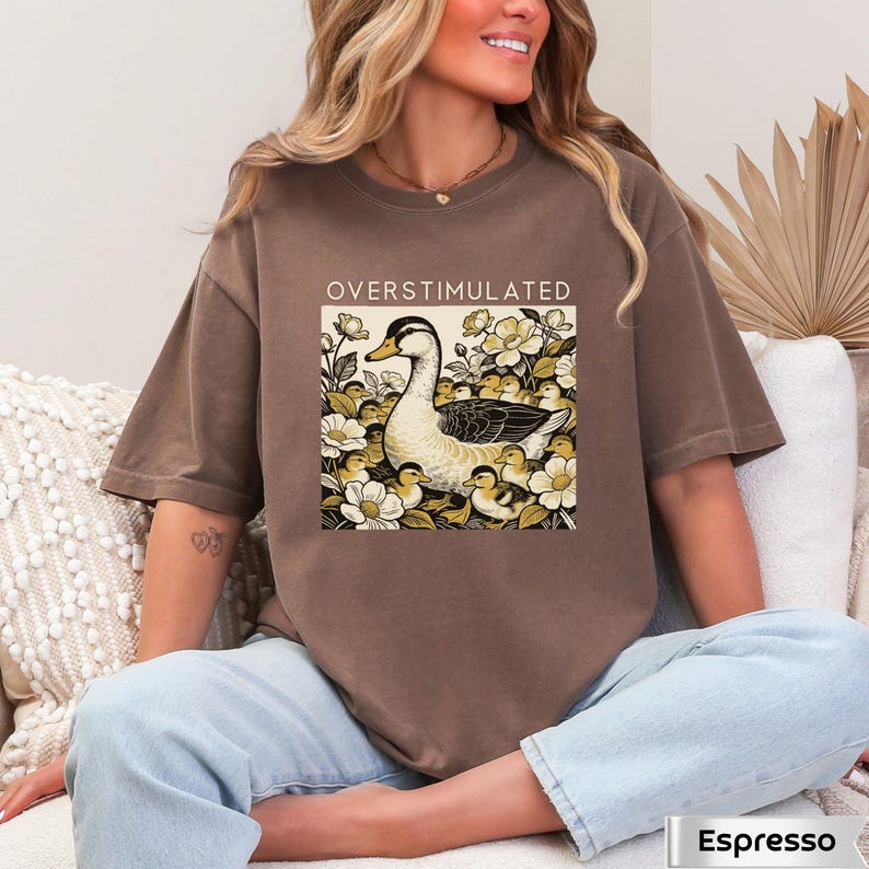 Overstimulated Mama Duck Shirt,Overwhelmed Mom Gift,Farm Animal Graphic Tee,Cottagecore Duck Tee,Mother's Day Gift Tee,Cozy Mom Tee,mom top image 11