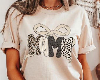 Retro Leopard Coquette Bow Mama shirt,Trendy Coquette Mama Shirt,Mothers Day Gift,Cheetah Leopard Bow Shirt,Trendy Mom Life tee,New Mom top