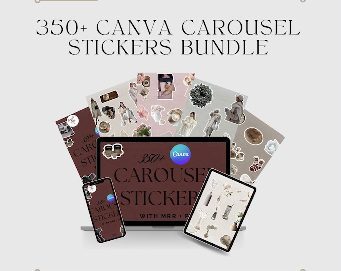 350+ Canva Carousel Stickers Bundle | Instagram| Social Media PNG Pack | Aesthetic Digital Stickers with MRR & PLR