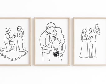 Minimalist Family Line Art Print Set – Boho Home Decor (Digital Download)